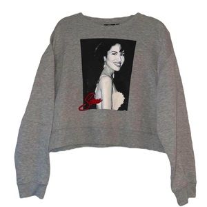 Selena Quintanilla Cropped sweatshirt grey X-Large crew neck sweater top